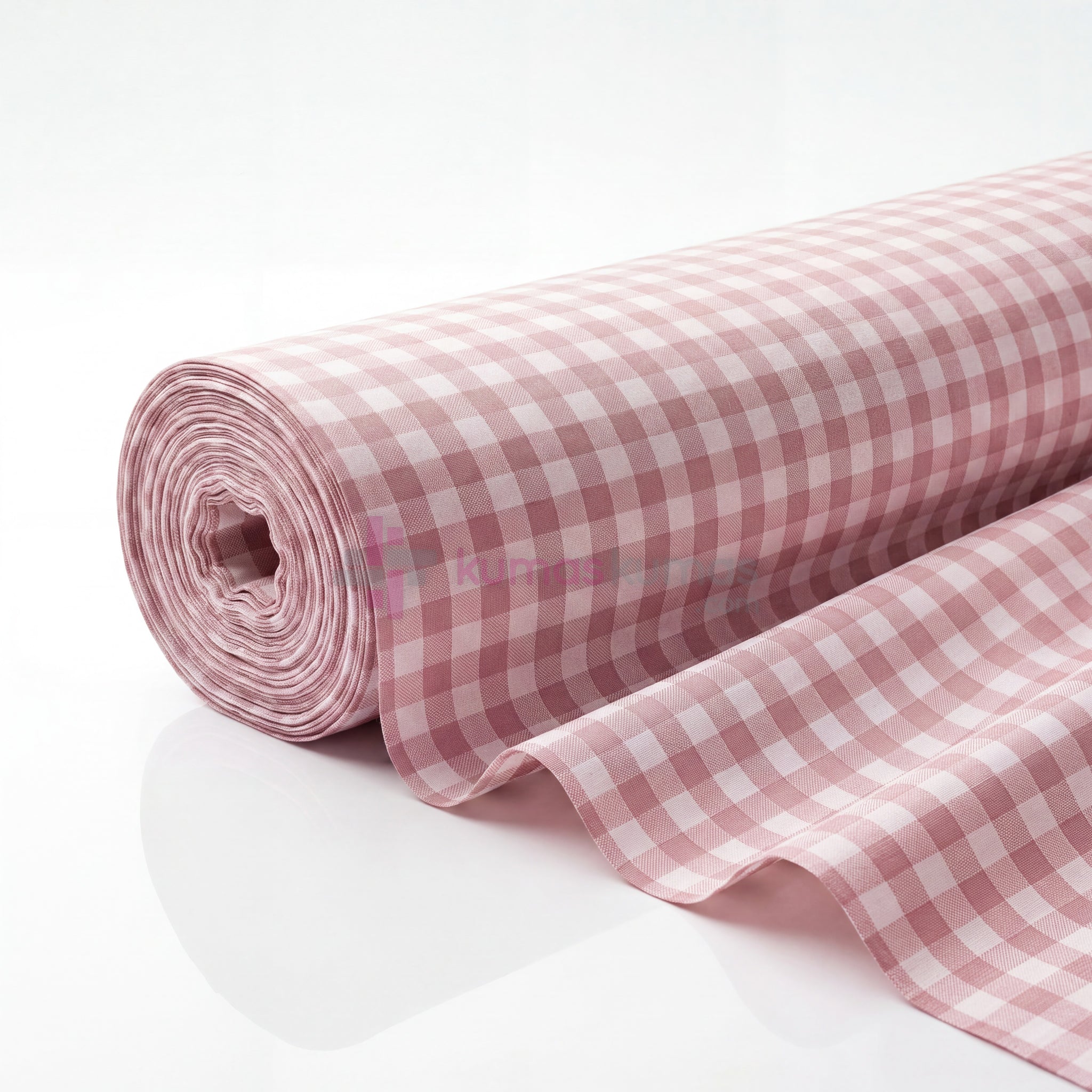 Kareli Desenli Pamuklu Nevresimlik Kumaş - Pembe